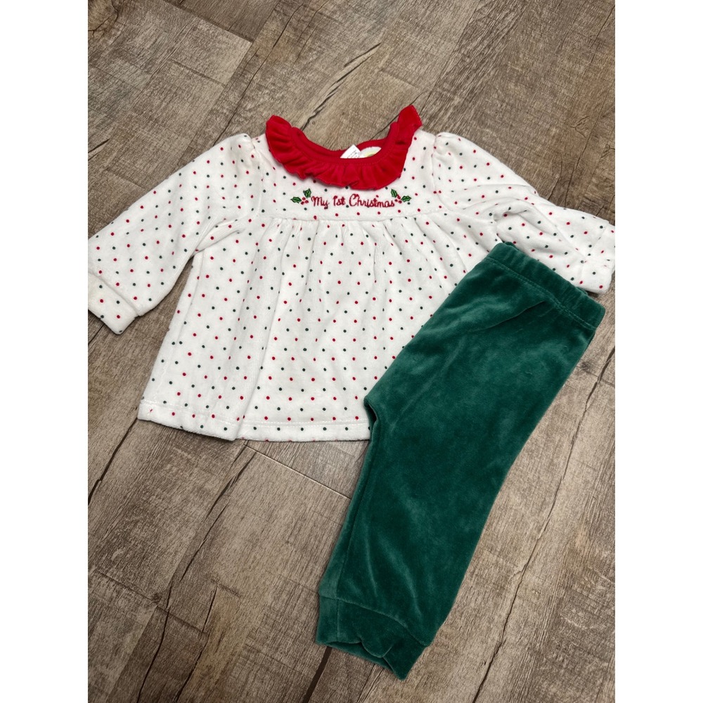 Little Me Baby Girls My 1st Christmas Velour Polka Dot Top and Pants Set 6M